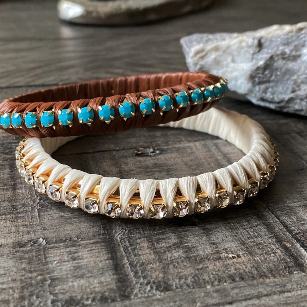 NEW Rhinestone and Turquoise Wrapped Stackable Bangles